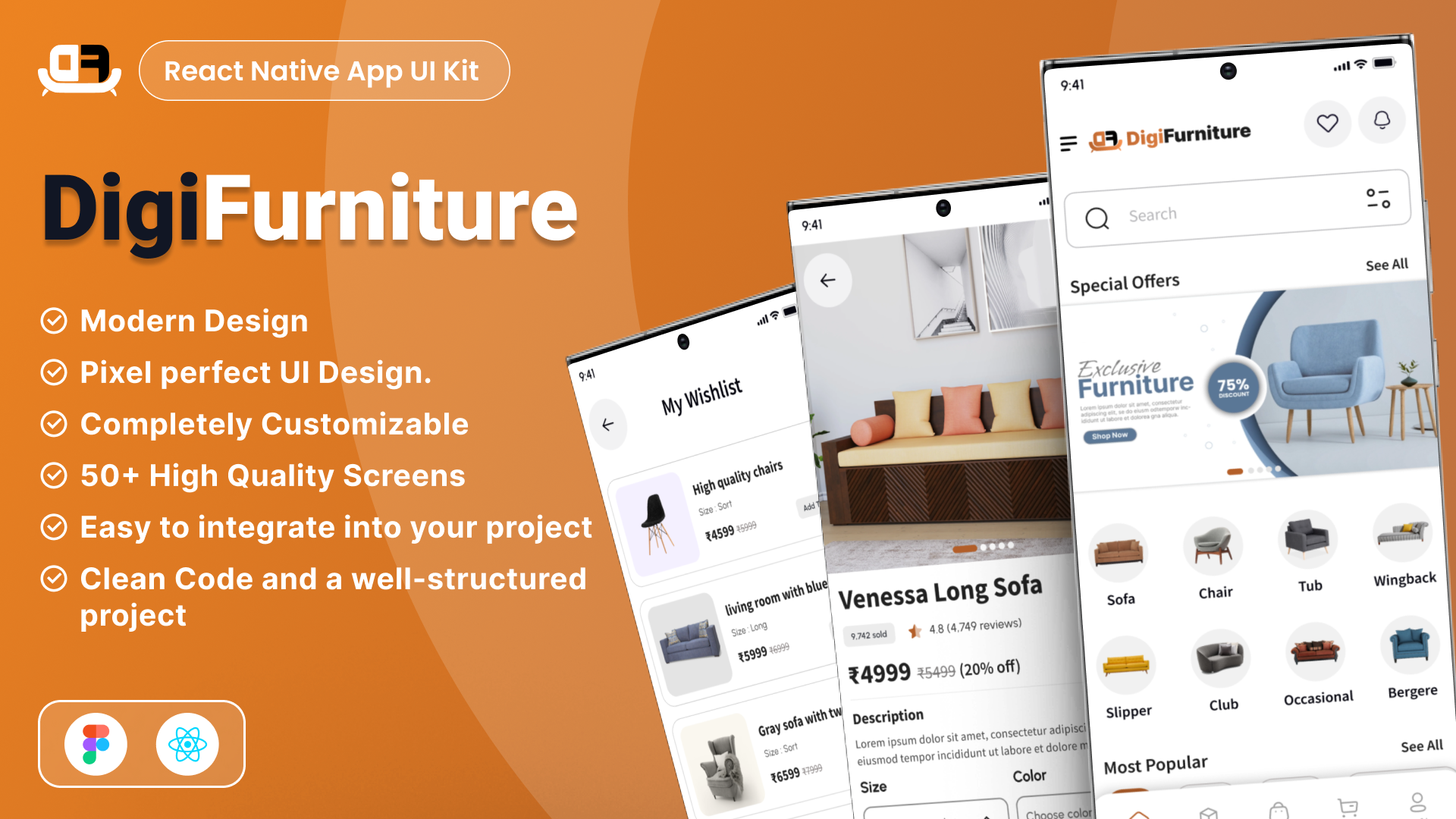 Furniture Ecommerce App UI/UX React Native Mobile Skin - 4
